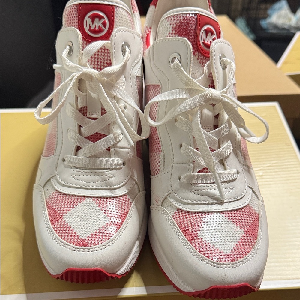 Michael Kors Women’s ' White and Red Checkered Sneakers